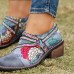  Genuine Leather Patchwork Comfy Side  zip Retro Low Heel Floral Shoes