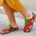  Genuine Leather Hand Made Retro Ethnic Floral Slip  On Comfortable Closed Toe Slippers