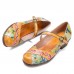  Vintage Oil Painting Fresh Color Print Leather Low Heels Buckle Mary Jane Shoes