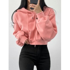 Solid Drawstring Long Sleeve Casual Women Hoodie