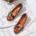  Genuine Leather Retro Ethnic Three  dimensional Flower Comfy Heels