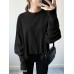 Women Solid Loose O  Neck Narrow Cuffs Long Sleeve Casual Pullover Sweatshirt