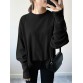 Women Solid Loose O  Neck Narrow Cuffs Long Sleeve Casual Pullover Sweatshirt