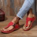 Plus Size Women Casual Comfy Summer Vacation Clip Toe Handmade Stitching Wedges Slippers