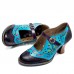  Genuine Leather Retro Fashion Floral Colorblock Comfy Breathable Hollow Mary Jane Heels