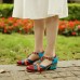  Genuine Leather Comfy Hook   Loop Retro Ethnic Low Heel Floral T  Strap Shoes