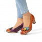  Genuine Leather Retro Ethnic Three  dimensional Flower Comfy Heels