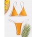 Women Triangle Rib Solid Color Thong Bikini Backless Swimwear