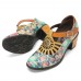  Genuine Leather Retro Floral Hook   Loop Comfy T  strap Heels