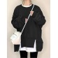 Women Thick Loose Side Fork Solid Color Puff Sleeve Pullover Sweatshirt