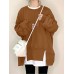 Women Thick Loose Side Fork Solid Color Puff Sleeve Pullover Sweatshirt