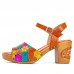  Leather Colorful Flowers Splicing Comfy Casual Rivet Retro Buckle High Heel Sandals