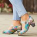  Genuine Leather Hook   Loop Leaf Painted Comfy Mary Jane Heels