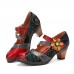  Genuine Leather Hook   Loop Comfy Retro Colorblock Floral Decor Mary Jane Heels