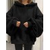 Women Puff Sleeve Loose Hooded Collar Solid Color Casual Sweatshirt