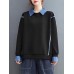 Contrast Denim Patchwork Long Sleeve Lapel Loose Sweatshirt