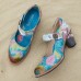  Genuine Leather Hook   Loop Leaf Painted Comfy Mary Jane Heels