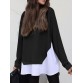 Women Loose Spliced Solid O  Neck Pullover Long Sleeve Casual Sweatshirt